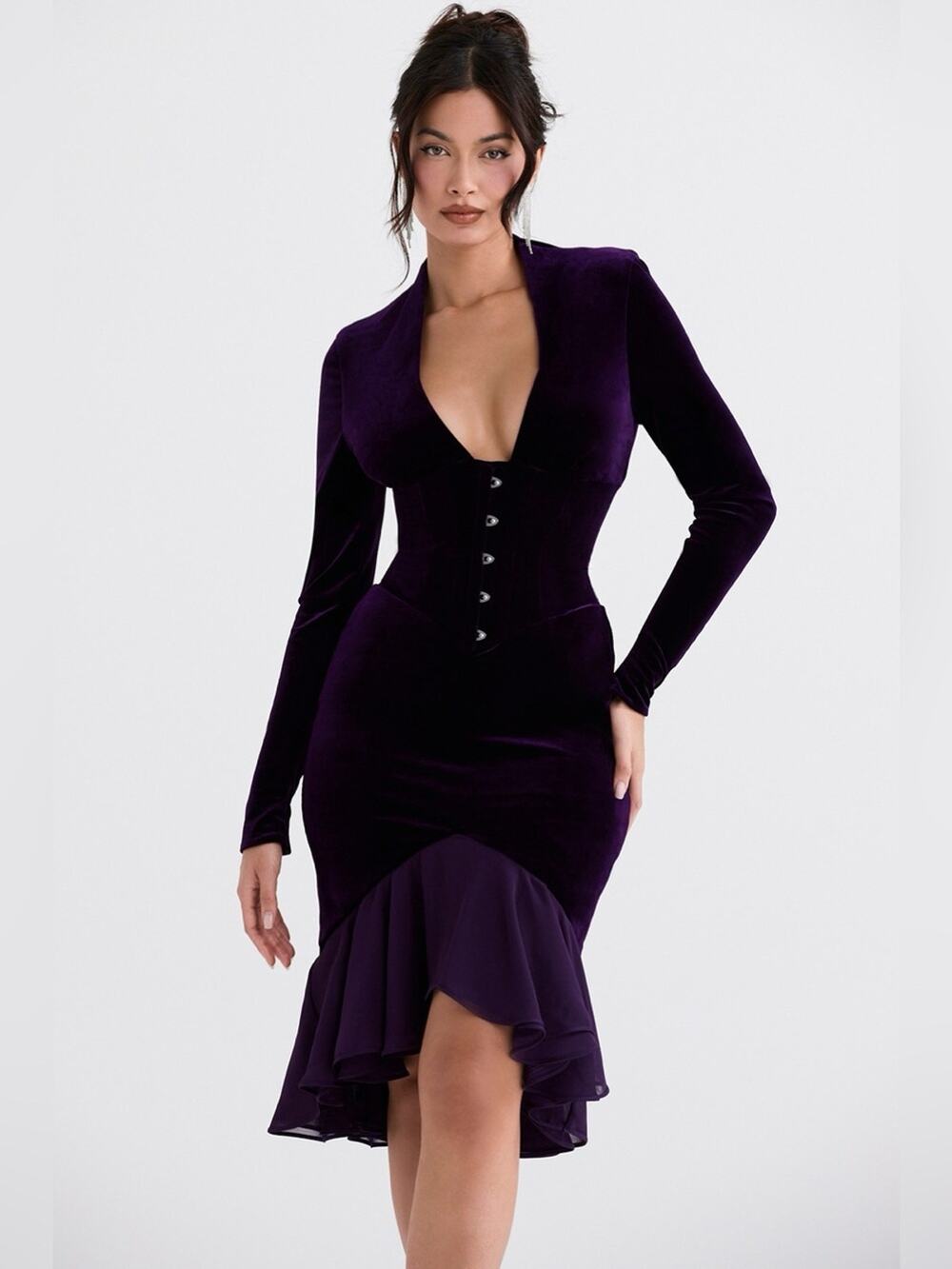 House of CB Dahna Dark Purple Velvet Corset Dress S